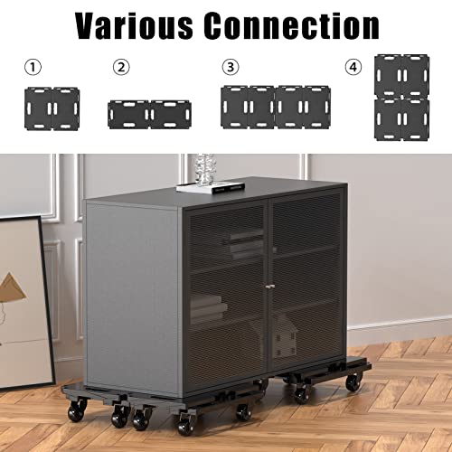 SOLEJAZZ Mobile Mobile Dolly Connectable, 440 LBS Capacity Mobile Piano Dolly, Heavy Duty 4-Wheel Moving Trolley for Moving Heavy Furniture, Black, Pack of 4