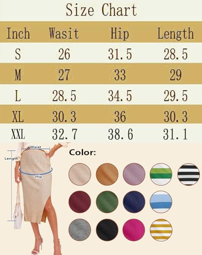 Herbatomia Casual Pencil Midi Skirt High Waist Solid Ribbed Knit Split Side Stretchy Mid Length Apricot Skirts For Women thumb #5