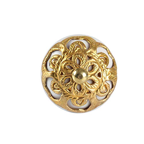Puxador Cerâmica Trabalhado Dourado 4X4X3cm