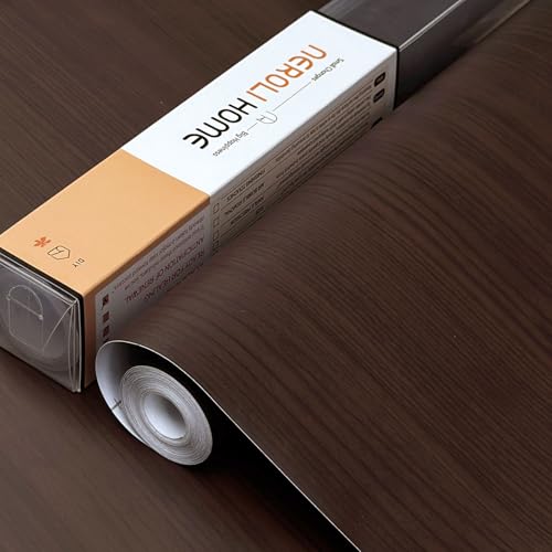 Dark Brown Wood Contact Paper, 17.3" x 118" Peel and Stick Waterproof Wallpaper, Wood Grain Vinyl Wrap for Kitchen Cabinets, Countertops, Furniture DIY