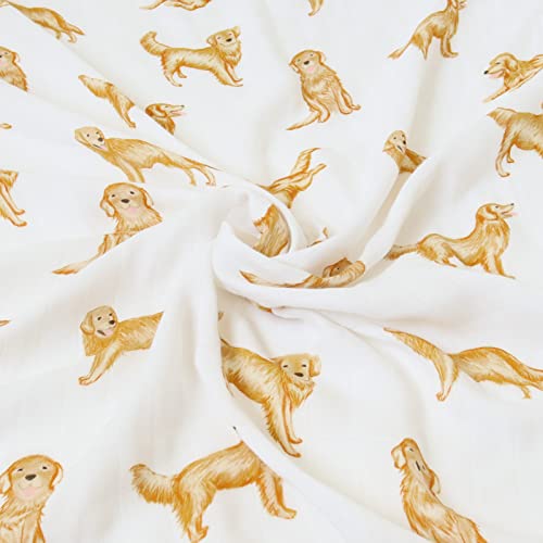 Image of LifeTree Muslin Swaddle Blankets, 70% Viscose from Bamboo and 30% Cotton Baby Swaddle Blankets Unisex Swaddling Blanket for Newborn, Soft Large 47 inch x 47 inch, Golden Retriever Baby Blanket