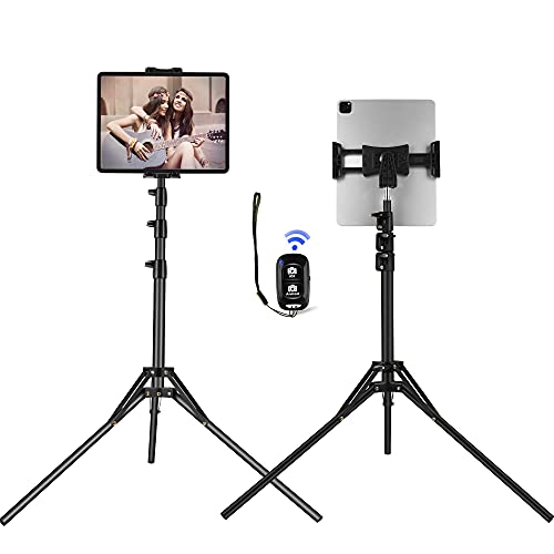 Support Sol trépied Tablette téléphone Hauteur 64 Pouces pour iPad Pro 12.9, iPad Mini Air, iPhone Tablette 4.5-13 Pouces, appliqué avec Enregistrement vidéo, Diffusion en Direct, Zoom, visionnage Cover