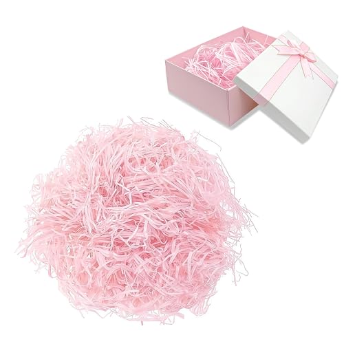 Papier Déchiqueté, Papier Dechire pour Colis, Papier Raphia Déchiqueté, Matériau de Remplissage Cadeau 300g, Adapté pour Saint-Valentin, Anniversaire, Cérémonie, Décoration Cadeau (Rose clair)