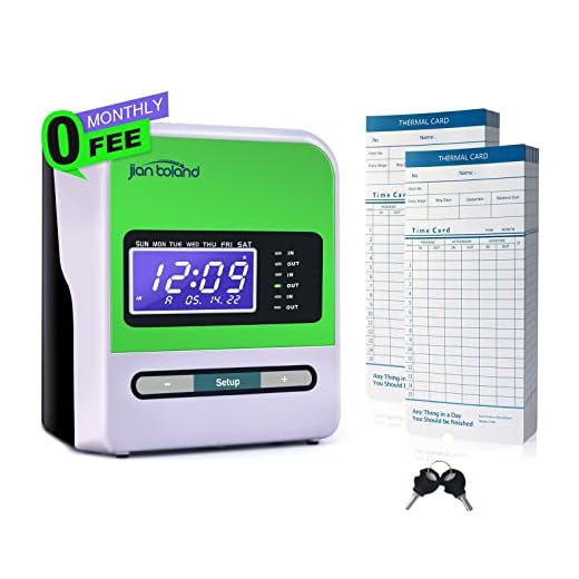 JIAN BOLAND Thermal Time Clocks for Employees Small Business in/Out Time Punch Clock, No Ink Ribbons or Network Needed, with 50 Time Cards & 2 Keys 0 Monthly Fee