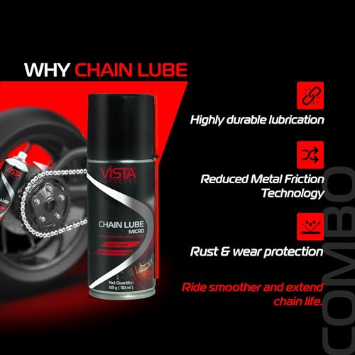 Image of Vista Auto Care Chain Care Combo | Chain Kleen + Chain Lube + Brush | Premium Bike Chain Cleaner & Lubricant Kit | Removes Tough Grease | Prevents Rust | Enhances Chain Life (Chain Care Combo Micro)