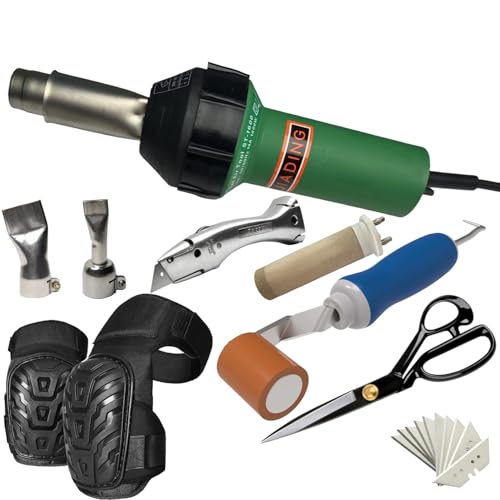 Professional TPO PVC Roofing Hot Air Welding Kit with 1600W Heating Gun Nozzles Rollers Scissors Professional knee pads Complete Installation Tools Set (B)
