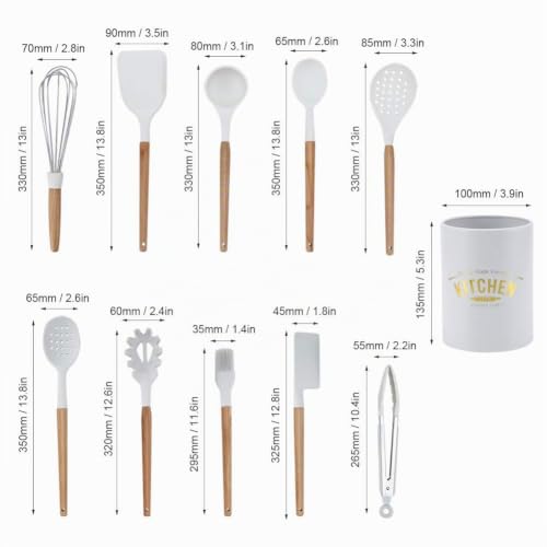 Miniatura 8 de Kit De Utensilios De Cocina De Silicona De 11 Piezas, Utensilios De Cocina Antiadherentes Con De Madera Resistente A La Temperatura De -30-230,