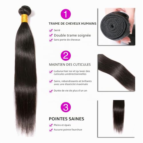 Tissage Cheveux Humain Tissage bresilien lisse human hair Tissage Naturel Cheveux Humain straight Hair Bundles for women Couleur Noire Naturelle 1 paquet 100g 10 Pouce – vue 2