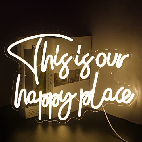 Looklight This is Our Happy Place Insegne al neon per Decorazione da parete Bianco caldo Led Insegna al neon USB Accendi il segno Per Stanza dei bambini Compleanno per feste di matrimonio