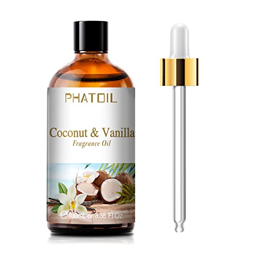 3.38FL.OZ Coconut & Vanilla Fragrance Oils for Aromatherapy, Essential Oils for Diffusers for Home, Perfect for Diffuser, Yoga, DIY Candle and Soap Making – 100ml