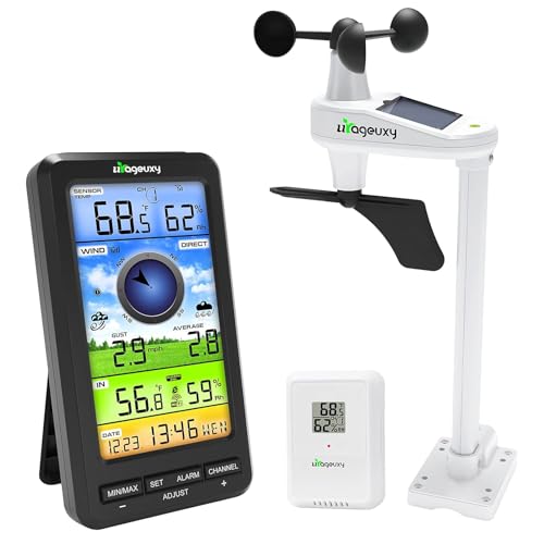 Urageuxy Wireless WiFi Weather Station with Solar Wind Speed/Direction, and Indoor Outdoor Thermometer and Hygrometer