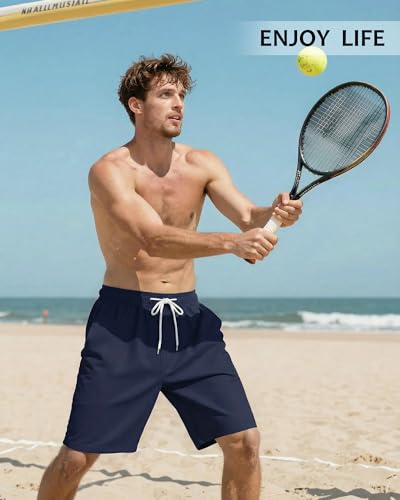 Image of Mens Swim Trunks with Compression Liner 2 in 1 Quick Dry Swimming Shorts Swimwear Bathing Suits with Pockets
