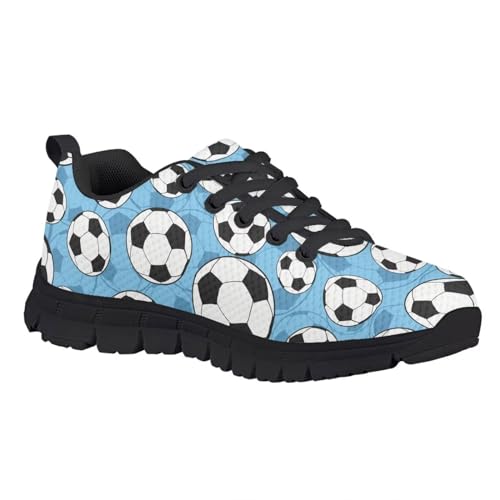 Suobstales Soccer Ball Pattern Kids Sneakers for Boys Girls Lightweight Running Shoes Breathable Walking Shoe Sport Tennis Athletic Lace-up Footwear,Size 122