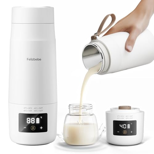 Image of Felizbebe Portable Bottle Warmer for Travel, Detachable Baby Bottle Warmer Portable for Breastmilk Formula, Fast Heating & Long time Temp Keep, Rechargeable, Healthy for Baby on Journey, Car, Airplane