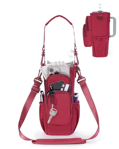 Image of sportsnew Water Bottle Carrier Bag with Phone Pocket for 30oz 40oz Tumbler with Handle Accessories Insulated Water Bottle Holder Pouch with Strap Crossbody with Straw Cover