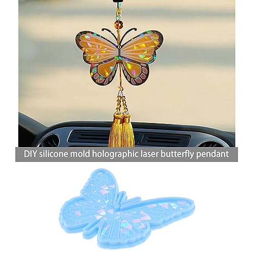 Create idea 3Pcs Holographic Butterfly Moulds Holographic Resin Moulds Epoxy Resin Casting Mould Accessories for DIY Making Pendants Jewelry Crafts Blue - Image 2