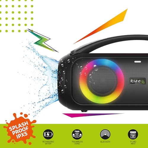 Ibiza - CORSICA - 100W Bluetooth-Lautsprecher, IPX5 mit wiederaufladbarer Batterie und LED-Effekt - Bluetooth, USB, MicroSD, AUX und MIC-Eingang - Schwarz – Bild 4