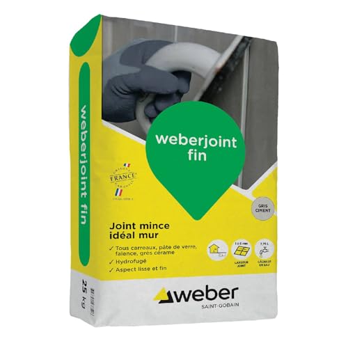 WEBER - Joint carrelage hydrofugé, 25kg, Gris Beton, idéal pour sol et carreaux rectifiés, Weberjoint intégral, de largeur de 2 à 20 mm