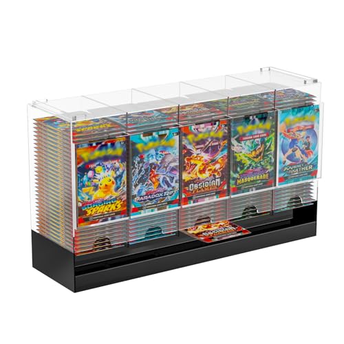 5-Slot Booster Pack Dispenser with Black Base Card Pack Dispenser Fits 200 Booster Packs for Dispensing Compatible with TCG Trading Card Boosters and Sports Card Boosters & More Acrylic Stackable