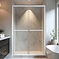 Botwinkle Shower Door 44-48" W x 72" H, Semi-Frameless Sliding Glass Shower Door, 1/4" (6mm) SGCC Tempered Glass Bathroom Sliding Door, Chrome Silver Finish, 304 Stainless Steel Hardware