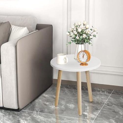 Image of End Table Wooden Side Table Foldable Round Shaped Side Table /Tea Coffee Breakfast Table Modern Living Room,or Apartments (White Natural)