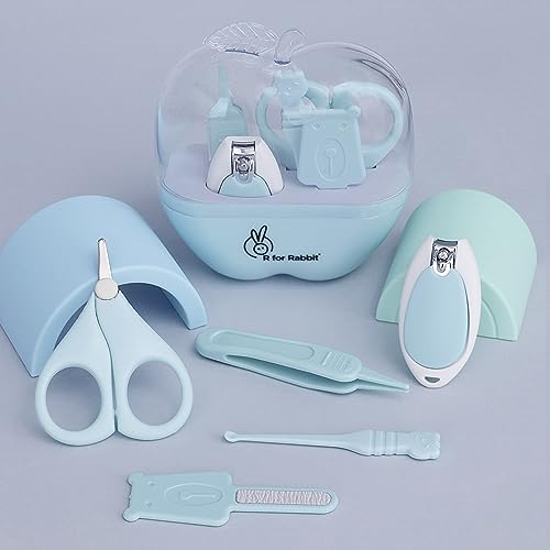R for Rabbit Stylo Apple New Born Baby 5 in1 Nail Grooming Kit for Baby Manicure Set with Kids Nail Cutter,Tweezer, Nail Filer, Ear Pick, and Scissors (Blue)
