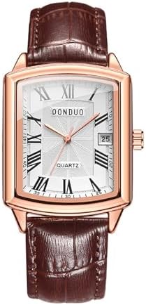 Lancardo Retro Vintage Square Quartz Analog Watch Silver Tone Case Crocodile Pattern Brown Leather Business Casual Dress Wrist Watch