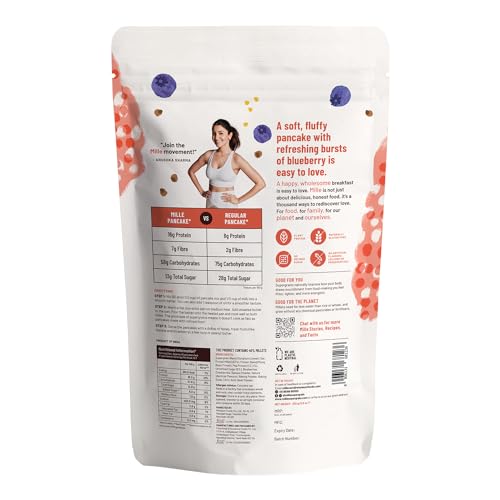 Millé Blueberry 16g Plant Protein Pancake Mix | High Protein Breakfast | High Fibre |Vegan, Low Carb & Low Calorie | No Refined Flour, No Refined Sugar, Low GI Millet Grain | 250 grams