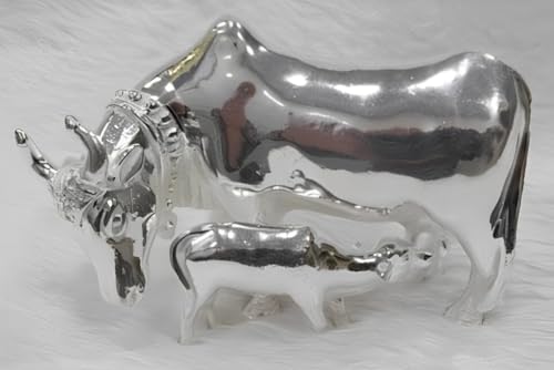 Vache en argent pur 925 statue hindoue d'exception faite main 110g