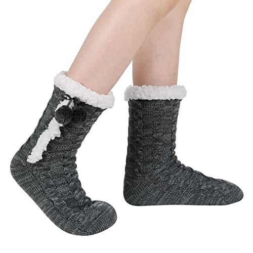 Image of Chassic Sherpa Lined Slipper Socks for Women, Non-Slip Cozy Winter House Socks, Soft Fuzzy Socks, Gifts for Women & Ladies Stocking Stuffers