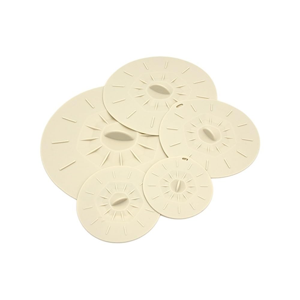 Shungong 5Pcs Silicone Microwave Bowl Covers - Reusable Spill-proof Suction Lids For Pots And Pans(Beige)