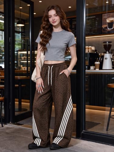 Image of EMMIOL Women's Y2K Baggy Barrel Striped Sweatpants High Waisted Wide Leg