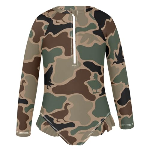 QUGRL Girls One Piece Swimsuit Green Duck Camouflage Long Sleeve Bathing Suit for Girls Toddler Kids Zipper Front Swimsuit Beach Sport Size 4T2
