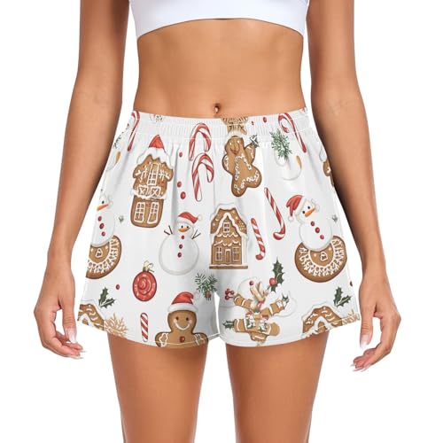 UMIRIKO Women's Athletic Shorts Gingerbread Cookies Christmas Running Shorts Sporty Short Gym Elastic Workout Shorts 202b7064