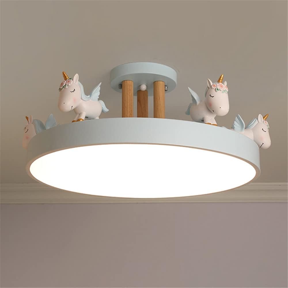LAKIQ Kids Room Ceiling Lighting Lovely Round LED Semi Flush Mount Ceiling Light Fixture Boys Girls Room Modern LED Chandelier for Children Room Kid’s Bedroom Baby Room(White, Wood Rod-Warm Light)
