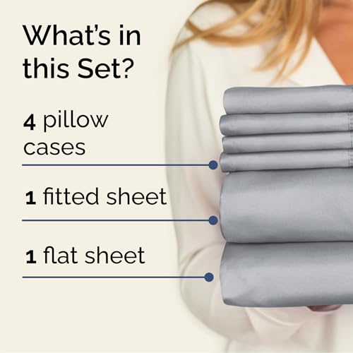 Image of Cal King 6 Piece Bed Sheet Set - Breathable & Cooling Sheets - Steel Blue