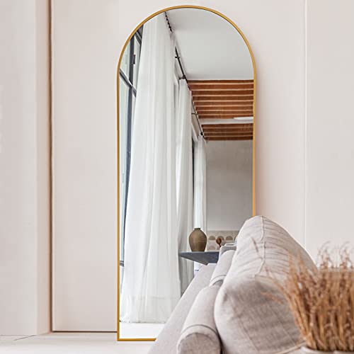 Neutype 65"X22" Arched Full Length Mirror Large Arched Mirror Floor Mirror With Stand Large Bedroom Mirror Standing Or Leaning Against Wall Aluminum Alloy Frame Dressing Mirror, Gold #TOP5
