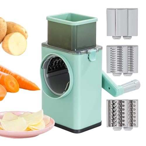 Rallador de queso giratorio, manivela para cortar patatas | Cortadora Ralladora Rotativa Con Mango - Cortadora de verduras de mano, 6 cortadores intercambiables, para zanahoria