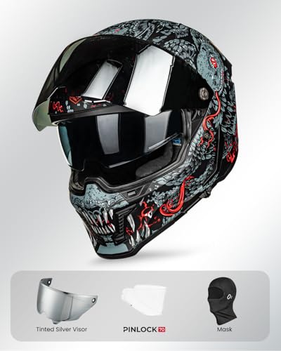 Image of ILM Motorcycle Helmets for Adult Men Women Full Face DOT ECE Powersports Dual Visor Street Racing Helmet with Pinlock Cascos para Motos Model MF509 (Mythology Red, 2XL)