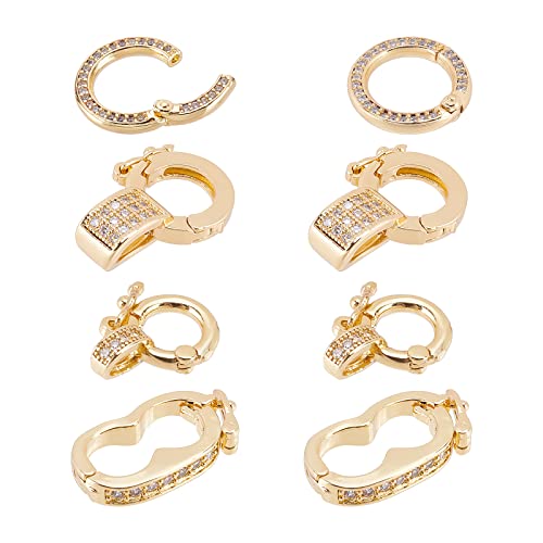 CHGCRAFT 8Pcs Fold Over Clasps Long-Lasting Plated Brass Micro Pave Cubic Zirconia Twister Clasps Interchangeable Bail Clasps for Jewelry Making