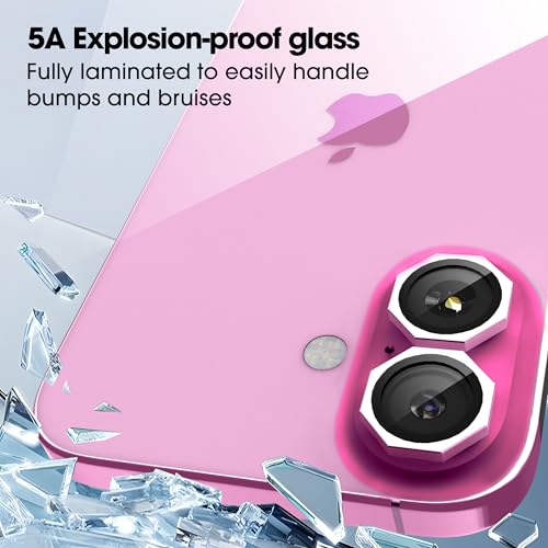 Image of GadgetBite Snaptra Octagon Lens Protector Compatible With iPhone 16 & iPhone 16 Plus - 9H Tempered Glass Camera Cover with Metal Ring, Scratch-Resistant,Camera Lens Protection - Pink