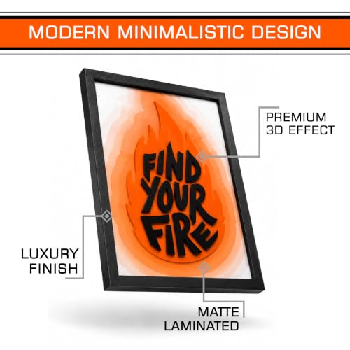 Image of CodersParadise Find Your Fire 3D Motivational Wall Art Frame, Inspirational Layered Quote Decor for Home, Office, Study Room & Workspace, Modern Typography Wall Hanging, Unique Gift Idea