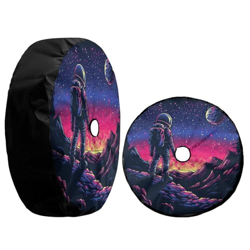 Image of Delerain Spare Tire Cover with Backup Camera Hole Astronaut Galaxy Wheel Covers Waterproof Dust-Proof UV Sun Universal Fit for Trailer RV SUV Truck (17 Inch for Diameter 31 inch-33 inch)