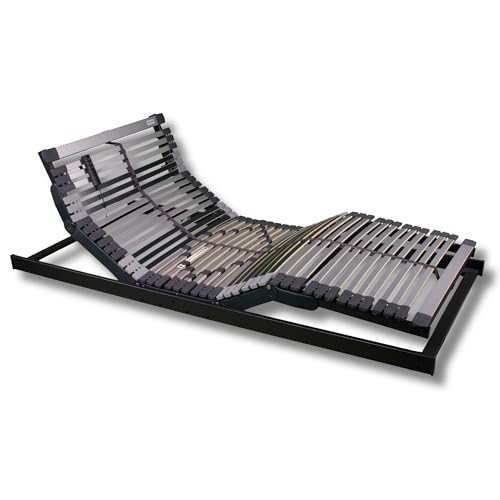 RehaSleep Elektrischer Lattenrost mit Flachmotor – Fertig montiert – Made in Germany – Elektrisch verstellbar mit Funkfernbedienung – 7-Zonen (90X200cm)