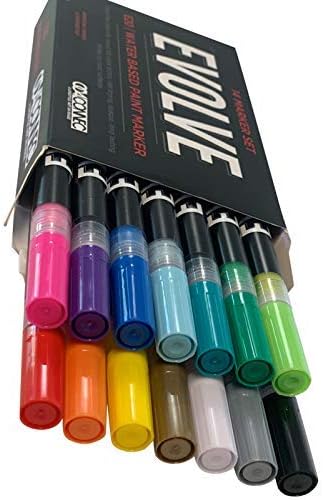 Miniatura 5 de Evolve Juego de 14 marcadores de pintura acrílica a base de agua E20 con punta redonda de nailon extrafina.