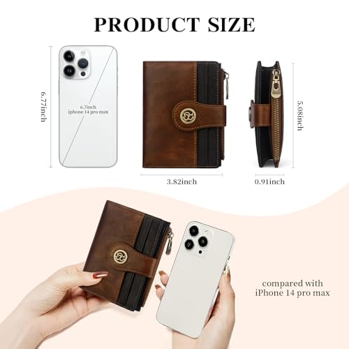 Image of Leather Wallet Women,RFID Blocking Slim Compact Card Holder with Zipper Coin Pocket,Top Grain Cowhide Bifold Women's Wallet(brownblack)
