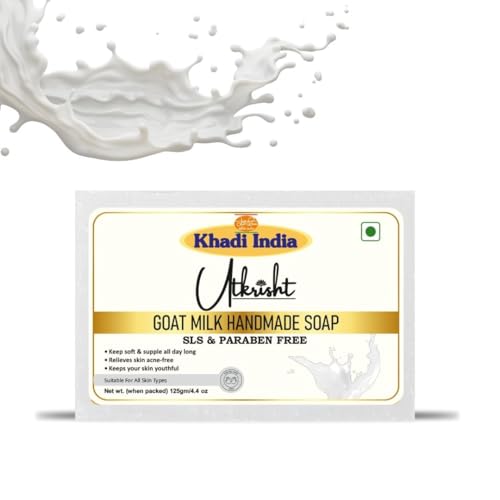 Image of Khadi Goat Milk Handmade Bathing Soap Bar 125g (Pack of 5) | Natural & Herbal | Glowing & Brightening Skin | Deep Cleansing & Nourishing | For Dead Skin Cells | All Skin Types | Men & Women
