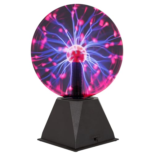 Global Gizmos 48980 8 Inch Mega Plasma Ball/Touch Sensitive & Sound Activated/Multi-Coloured Lightning Display/Retro Novelty Fun Light Up Electric Globe Lamp