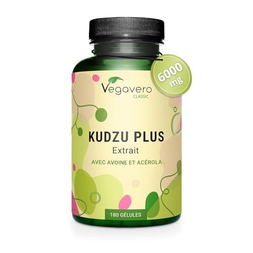 KUDZU Plus Vegavero® | 600 mg d'Extrait (10:1) | Standardisé en ISOFLAVONES | Avec Vitamine C Naturelle | Sans Additifs | 180 Gélules | Antioxydant Puissant + Anti...