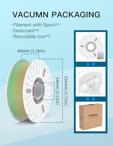 Image of PINBALL Matte Rainbow PLA 3D Printer Filament 1.75mm, Multicolor Fast Color Changing 3D Printing Filament, PLA Filament Dimensional Accuracy + /- 0.02mm, 1 KG (2.2lbs)